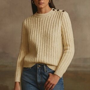 Vintage Sabra Cream Wool Knit Sweater Chunky Fisherman Style Button Shoulder